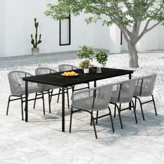 vidaXL Tuinset - Outdoor meubels - 200 x 100 x 74 cm - zwart - gepoedercoat staal - gehard glas - PVC rattan Grijs