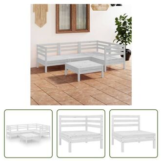 vidaXL Tuinset Palace - Grenenhout - Wit - Hoekbank 63.5x63.5x62.5cm - Voetenbank/Tafel 63.5x63.5x28.5cm