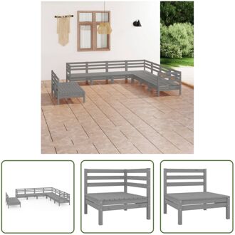 vidaXL Tuinset Pallet Grenenhout - Grijs - 3x hoekbank - 6x middenbank - 63.5 x 63.5 x 62.5 cm