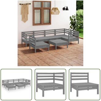 vidaXL Tuinset Pallet - Grijs - 3 hoekbanken 3 middenbanken 1 voetenbank/tafel - Massief grenenhout - 63.5 x