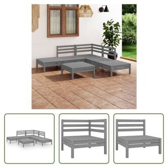 vidaXL Tuinset Pallet Grijs - Grenenhout - Hoekbank 63.5x63.5x62.5cm - Voetenbank/Tafel 63.5x63.5x28.5cm