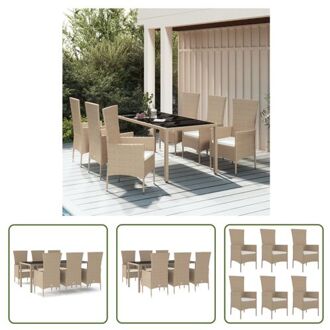 vidaXL Tuinset Pe Rattan Beige - 6x Tuinstoel Met Kussen - Tafel 190x90