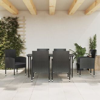 vidaXL Tuinset - PE-rattan - Tafel 160x80x74 cm - 6 stoelen - Zwart