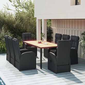 vidaXL Tuinset - PE-rattan - Zwart - 8x Leunstoel - 1x Tafel - 8x Rugkussen - 8x Zitkussen