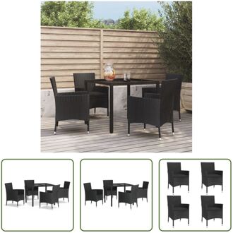 vidaXL Tuinset - PE-rattan - Zwart - 90 x 90 x 75 cm - 4 stoelen - Zwart kussen