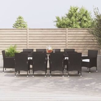 vidaXL Tuinset - PE-rattan - Zwarte tafel en stoelen - 250x100x75 cm - Comfortabele kussens