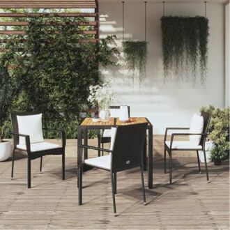 vidaXL Tuinset - PE-rattan - Zwarte tuinstoelen - Acaciahouten tafel - 90x90x75cm