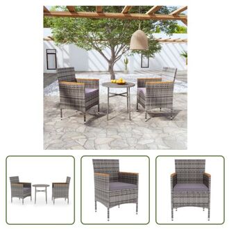 vidaXL Tuinset - Poly Rattan - Grijs/Bruin - 45x45 cm (Tafel) - 52x57x84 cm (Stoel)