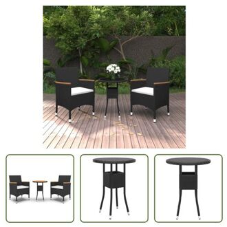 vidaXL Tuinset - Poly rattan - Zwart - 60 x 75 cm - Gehard glas - Comfortabele stoelen - Inclusief kussens