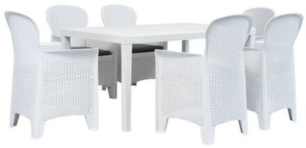 vidaXL Tuinset Rattan-look - 150x90x72cm - Wit - Kunststof - 6 stoelen en 6 kussens
