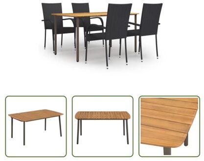 vidaXL Tuinset s - Tafel 150x90x72 cm - Stoelen 55.5x53.5x95 cm - Zwart PE-rattan - Gepoedercoat Staal