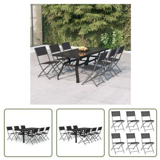 vidaXL Tuinset Staal - Tafel 180x80x70cm - Stoelen 45x54x86cm - Grijs/Zwart