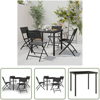 vidaXL Tuinset - Stalen Frame - Gehard Glas - Zwart - 80x80x72 cm - Stapelbare Stoelen