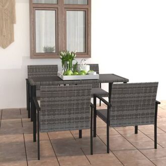 vidaXL Tuinset - Stalen frame - PE-rattan - Grijs/Zwart - 140 x 70 x 73 cm - Set bevat tafel - 4 stoelen en