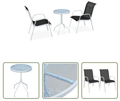 vidaXL Tuinset - Textileen - 2 Stoelen - Gepoedercoat Staal - Grijs/Zwart - Tafel Ø50x71 cm