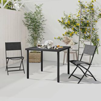 vidaXL Tuinset - Trendy - Tafel en stoelen - Afmetingen- 80 x 80 x 72 cm - Kleur- zwart - Materiaal- gehard