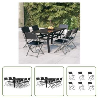 vidaXL Tuinset - - Tuinmeubelen - Tafel- 140x70x70 cm - Stoel- 45x54x86 cm - Kleur- Grijs/Zwart - Materiaal