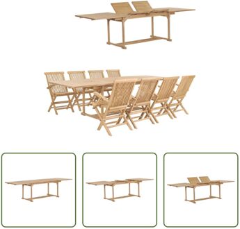 vidaXL Tuinset - Verlengbare tafel 180-280 cm - 8 klapstoelen - Teakhout Bruin