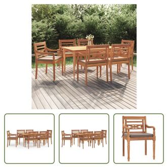 vidaXL Tuinset Vintage Teakhout - 150x90x75 cm - Inclusief 6 Stoelen - Kussens Bruin