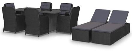 vidaXL Tuinset - Zwart - PE-rattan - gepoedercoat staal - 200x100x74cm - Inclusief tafel - 6 stoelen - 6