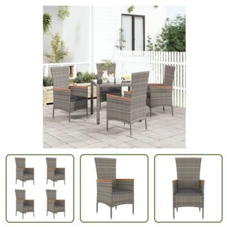 vidaXL Tuinstoel Rattan Grijs - 60 x 58 x 108 cm - Met Acaciahouten Armleuningen