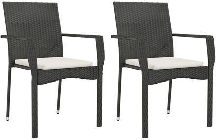 vidaXL Tuinstoelen 2 st met kussens poly rattan zwart