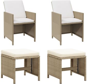 vidaXL Tuinstoelen 2 st met voetenbanken poly rattan beige