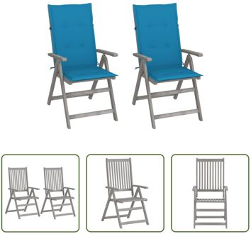 vidaXL Tuinstoelen Set - Acaciahout Greywash - Verstelbaar - 56 x 70 x 110 cm - Blauw Kussen - 2 stuks Grijs