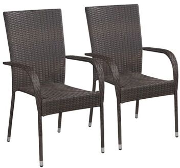 vidaXL Tuinstoelen stapelbaar 2 st poly rattan bruin