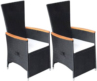 vidaXL Tuinstoelen verstelbaar 2 st met kussens poly rattan zwart