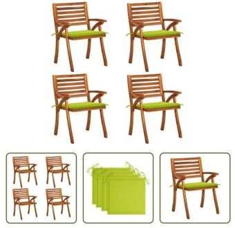 vidaXL Tuinstoelenset - Acaciahout - 59 x 59 x 87 cm - Helder groen kussen - 4 stoelen - 4 kussens