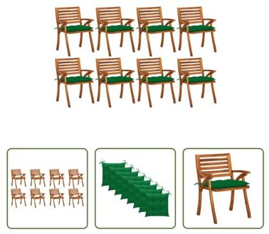 vidaXL Tuinstoelenset - Acaciahout - 8 stoelen - kussens - Groen - 59x59x87cm