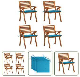 vidaXL Tuinstoelenset - Acaciahout - Blauw Kussen - 59x59x87cm - 4 Stoelen - Kussens