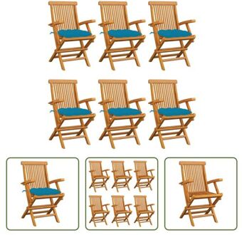 vidaXL Tuinstoelenset - Hout - 6 stoelen - 55x60x89 cm - lichtblauw kussen