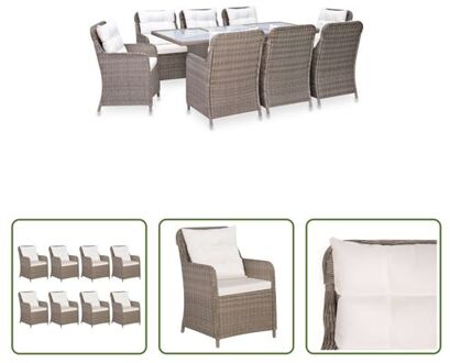 vidaXL Tuinstoelenset - Luxe Rond Poly Rattan - 8 personen - 200x100x74cm - Bruin/Crèmewit