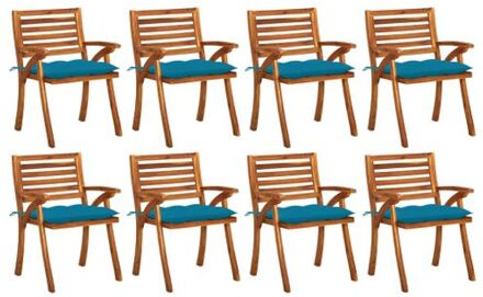 vidaXL Tuinstoelenset - Massief acaciahout - Lichtblauwe kussens - 8 stoelen - kussens - 59x59x87 cm