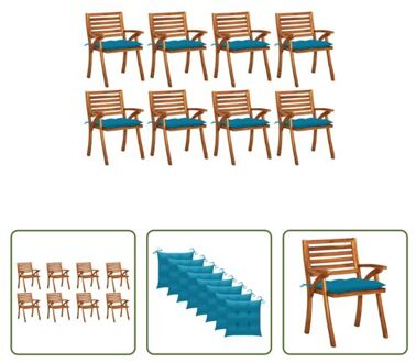 vidaXL Tuinstoelenset - Massief acaciahout - Lichtblauwe kussens - 8 stoelen - kussens - 59x59x87 cm