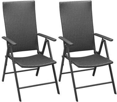 vidaXL Tuinstoelenset - PE rattan - 55 x 64 x 105 cm - 7 ligstanden - 2 stoelen Zwart