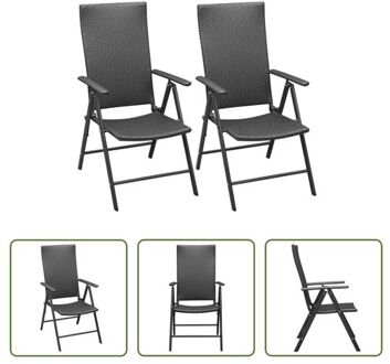 vidaXL Tuinstoelenset - PE rattan - 55 x 64 x 105 cm - 7 ligstanden - 2 stoelen Zwart