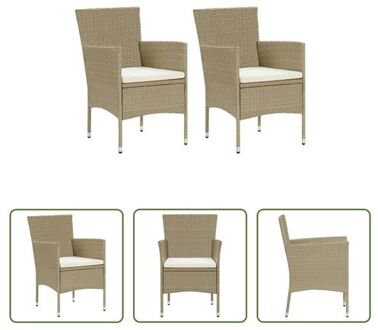 vidaXL Tuinstoelenset - poly rattan - beige - 53 x 58 x 84 cm - inclusief kussens - 2 stuks