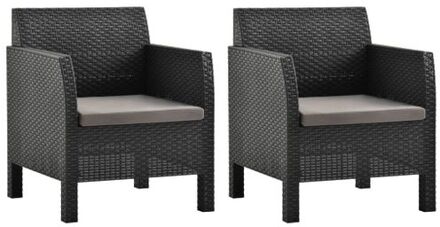 vidaXL Tuinstoelenset PP Rattan-look - 63x65x76 cm - Antraciet - Incl - 2x stoel en 2x zitkussen - Grijs