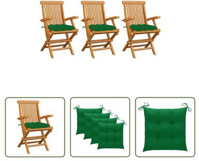 vidaXL Tuinstoelenset - Teakhout - 55x60x89 cm - Groen kussen