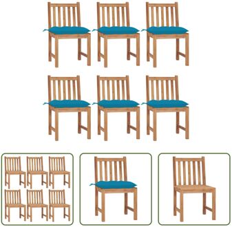 vidaXL Tuinstoelenset - Teakhout - 6 Stoelen + 6 Kussens - 50 x 53 x 90 cm Blauw