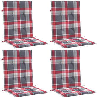 vidaXL Tuinstoelkussens 4 St 100x50x4 Cm Rood Ruitpatroon