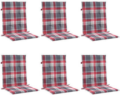 vidaXL Tuinstoelkussens 6 st 100x50x3 cm rood ruitpatroon Multicolor