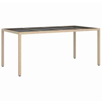 vidaXL Tuintafel 190x90x75 cm gehard glas en poly rattan beige