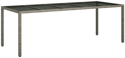 vidaXL Tuintafel 250x100x75 cm gehard glas en poly rattan grijs