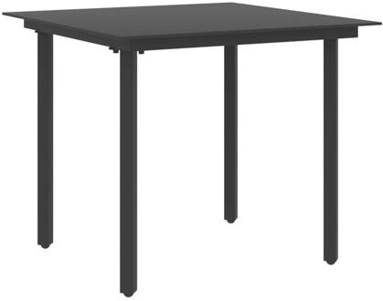 vidaXL Tuintafel 80x80x74 cm staal en glas zwart