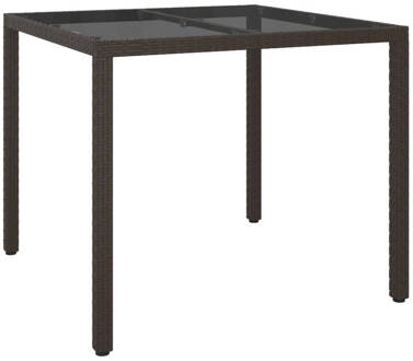 vidaXL Tuintafel 90x90x75 cm gehard glas en poly rattan bruin