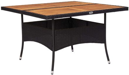 vidaXL Tuintafel poly rattan en massief acaciahout zwart